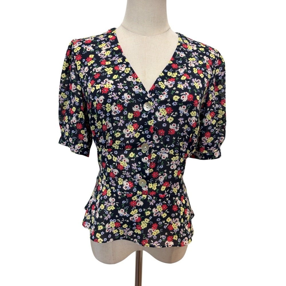 Floral Peplum Blouse Top Sz S Cottagecore Puff Sleeve 90s Inspired Soft Girl